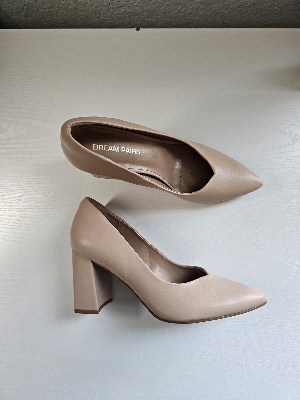 Women's Pointed Nude Block Heel Pumps